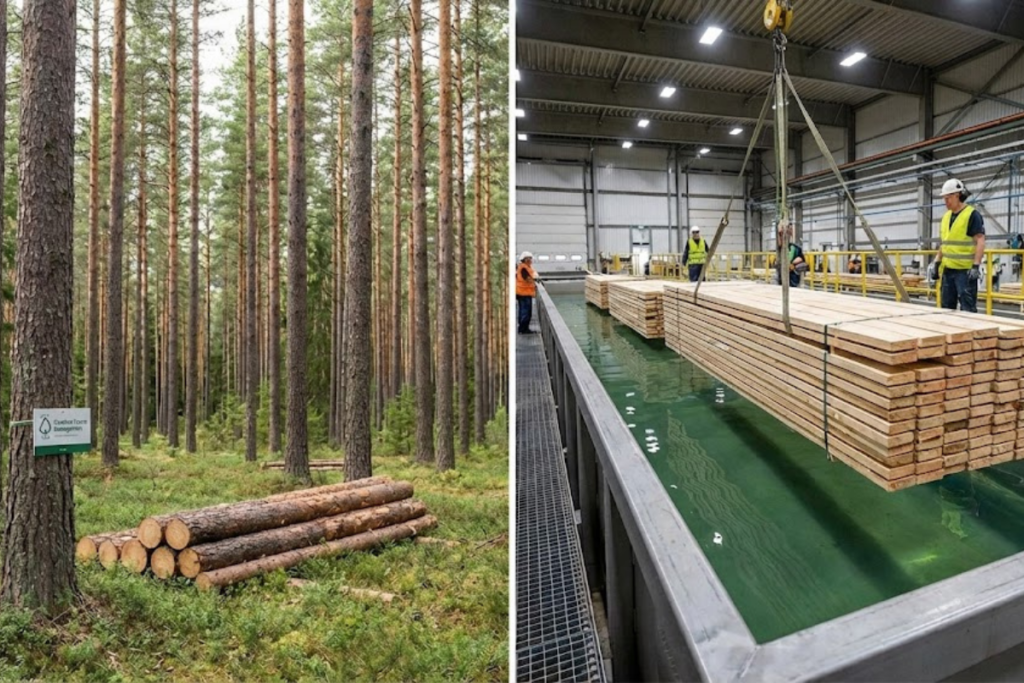 Bois de charpente issus des forêts gérées durablement.