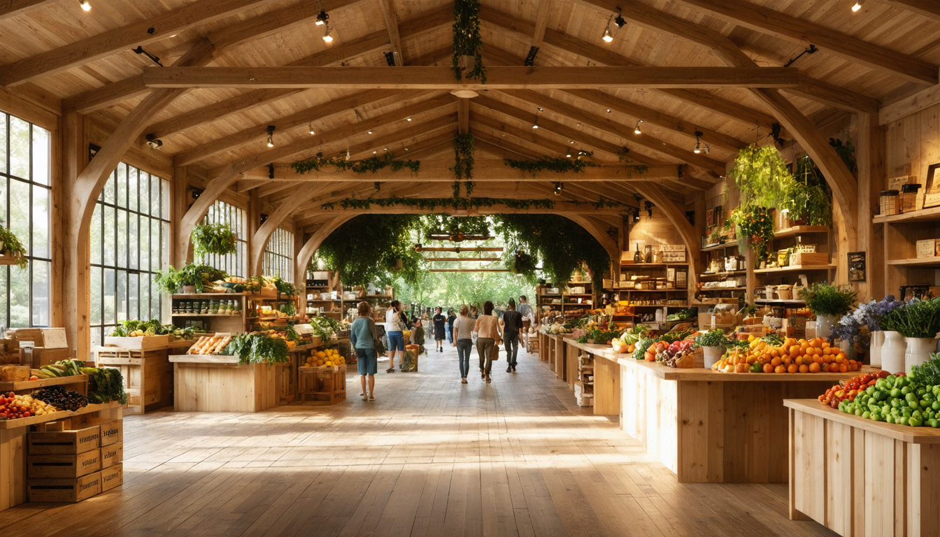 découvrez comment une halle de marché se transforme en un espace élégant et chaleureux grâce à l'utilisation innovante du bois. un projet alliant esthétique et fonctionnalité pour revitaliser nos espaces de commerce.