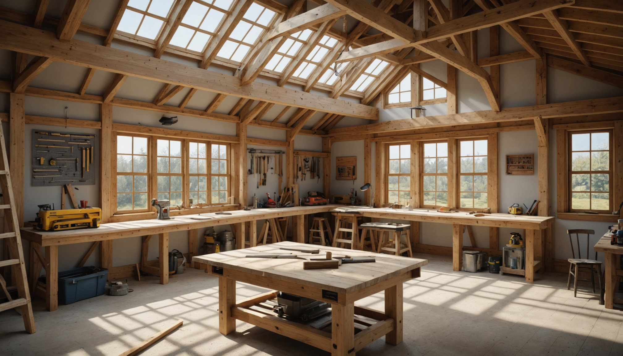 Intérieur de maison conçu principalement avec du bois