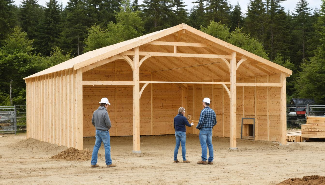 découvrez les dimensions idéales d'une charpente traditionnelle en bois douglas pour un abri animalier de 100 m², alliant robustesse et esthétique pour votre construction.