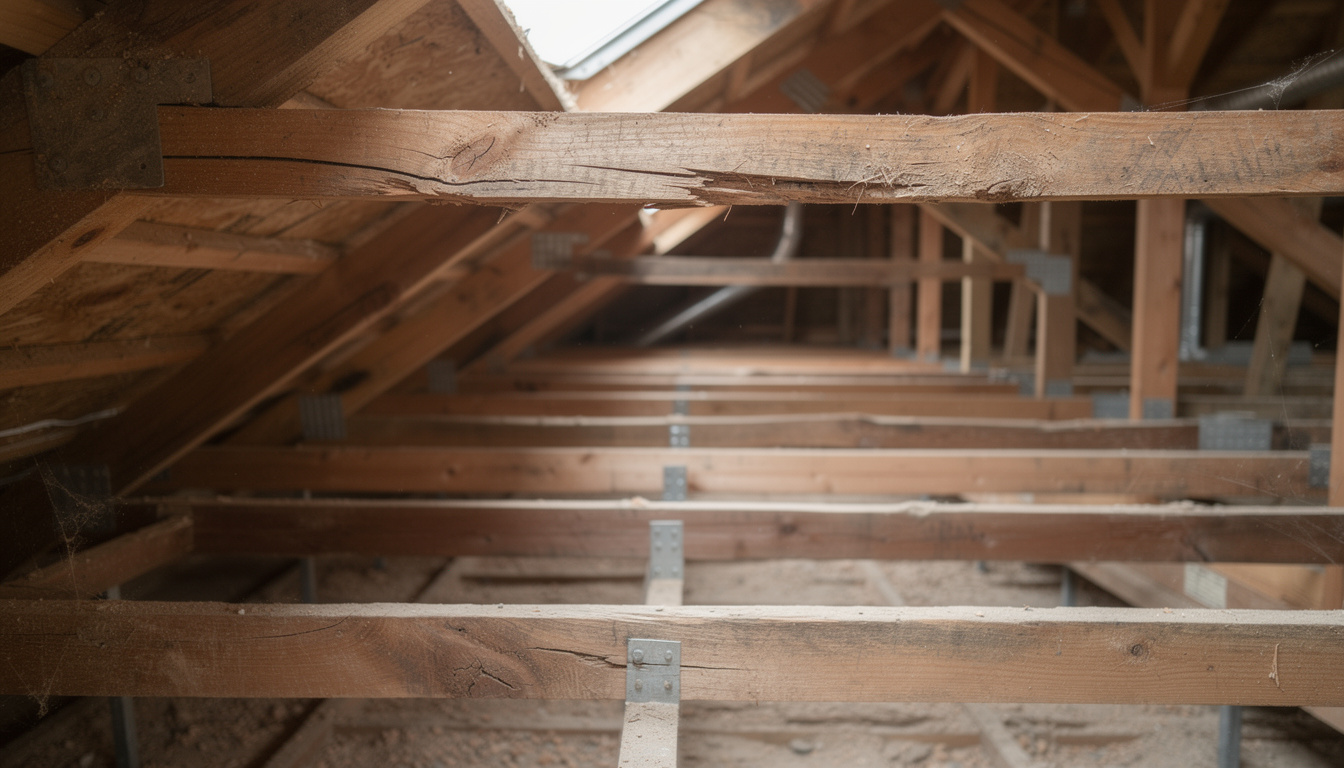 découvrez comment identifier les signes d'un ancien problème structurel dans une charpente bois pour mieux évaluer l'état de votre bâtiment.