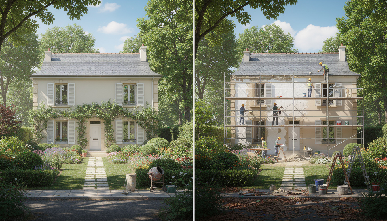 découvrez le ravalement de façade à soisy-sur-seine, où le soin apporté à votre maison dans un cadre verdoyant se distingue par son élégance et sa qualité.